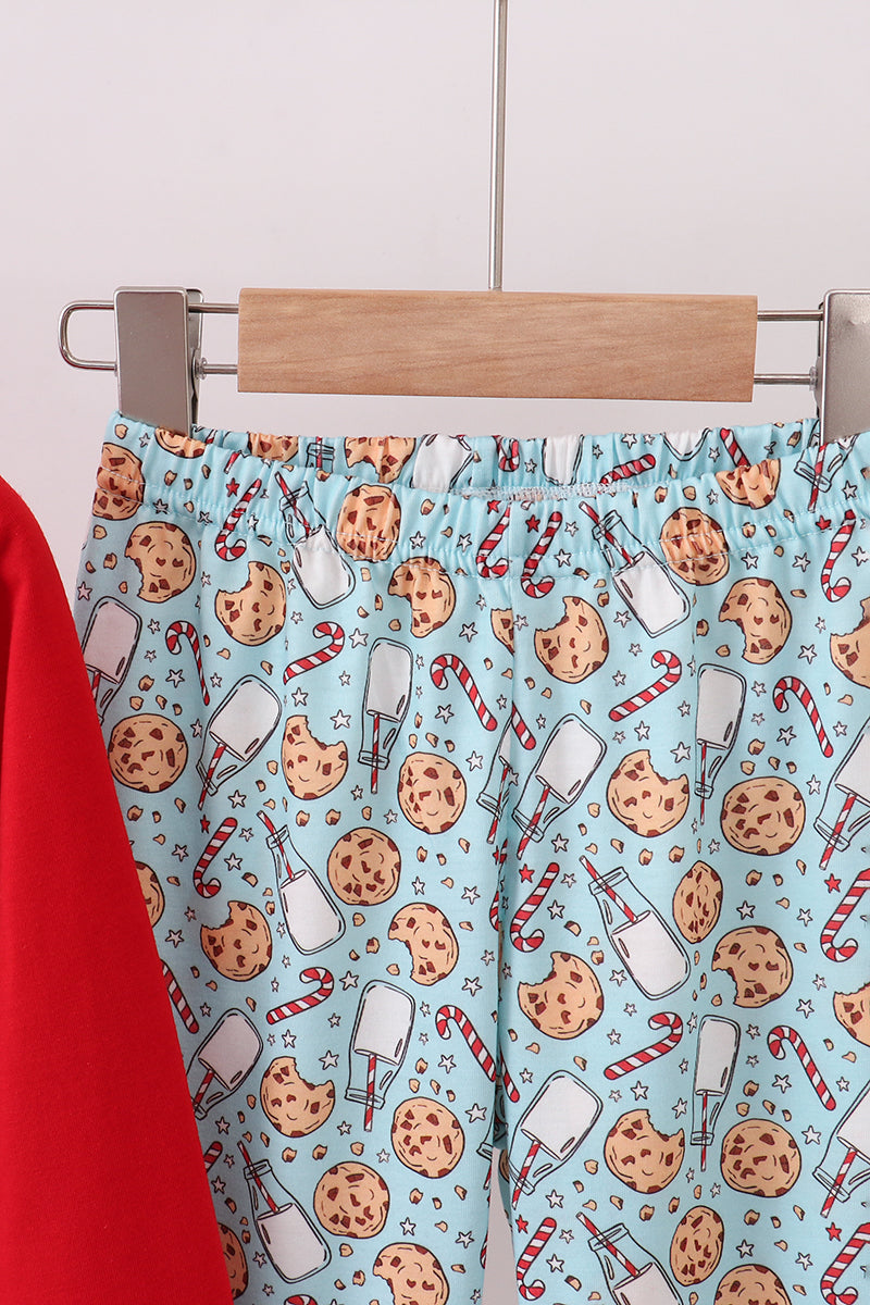 Red Santa claus cookie french knot pants set