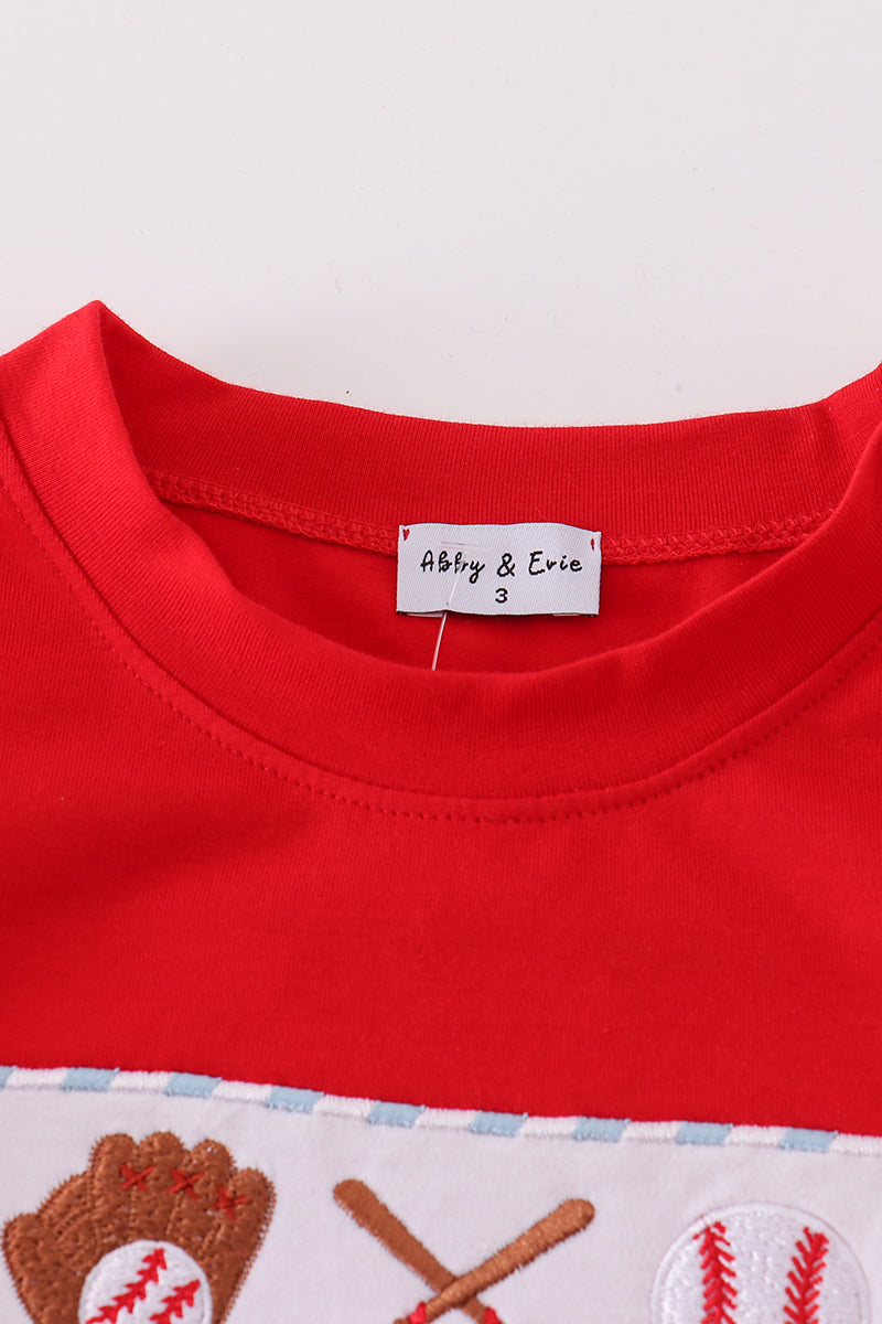 Red baseball embroidery boy set
