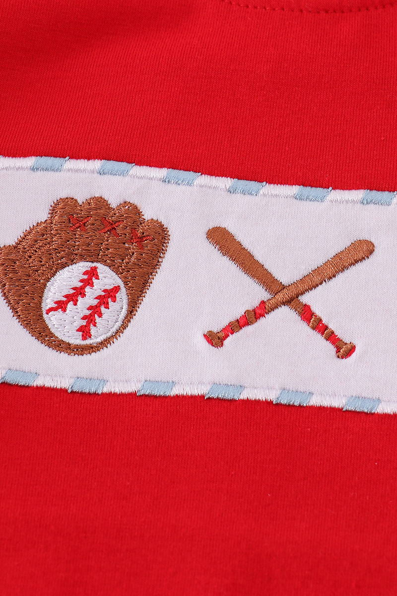 Red baseball embroidery boy set