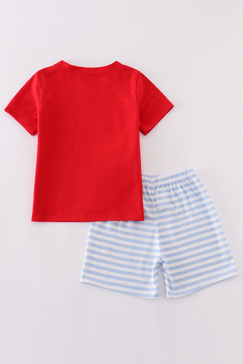 Red baseball embroidery boy set