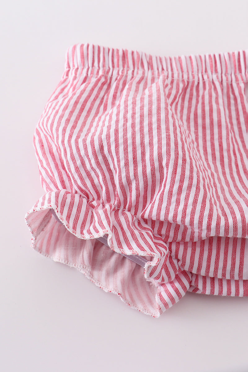 Pink baseball embroidery smocked bloomer set