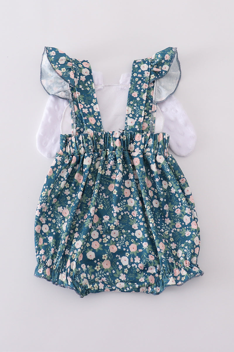 Green floral bunny applique bubble