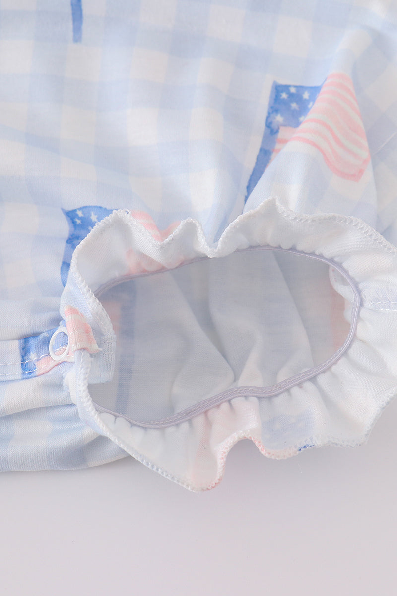 Blue flag embroidery smocked gingham bubble