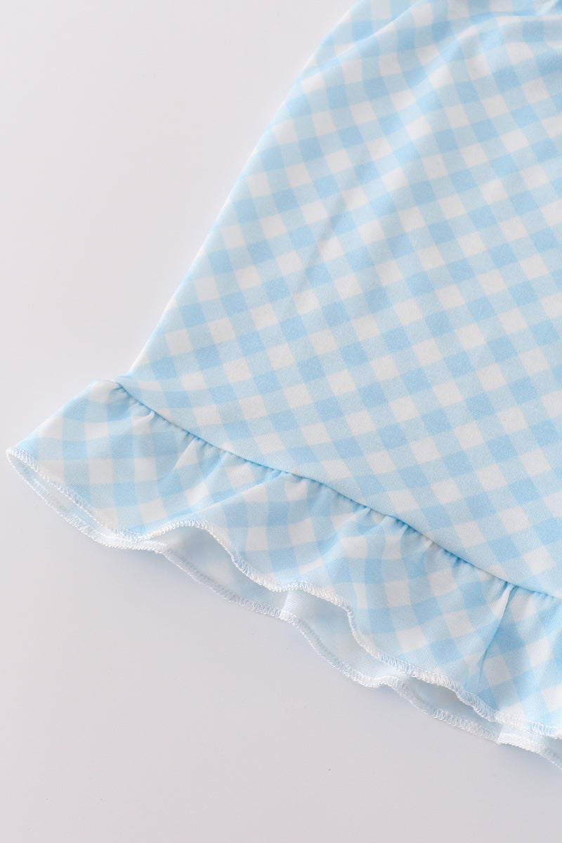 Blue hydrangea bow print ruffle shorts set
