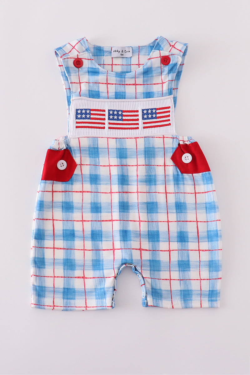 Flag embroidery smocked plaid jonjon