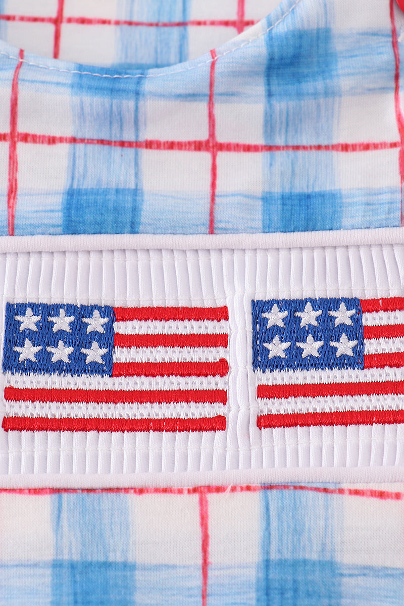 Flag embroidery smocked plaid jonjon