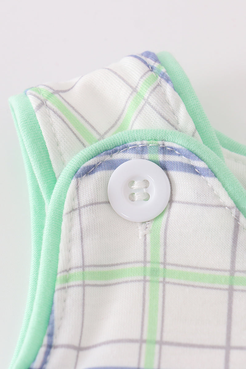 Green seersucker sailboat embroidery smocked bubble