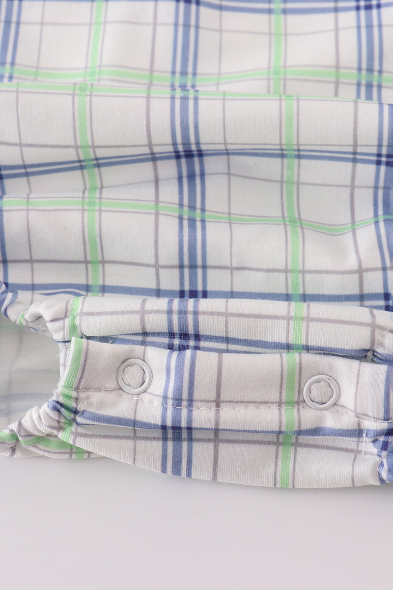 Green seersucker sailboat embroidery smocked bubble
