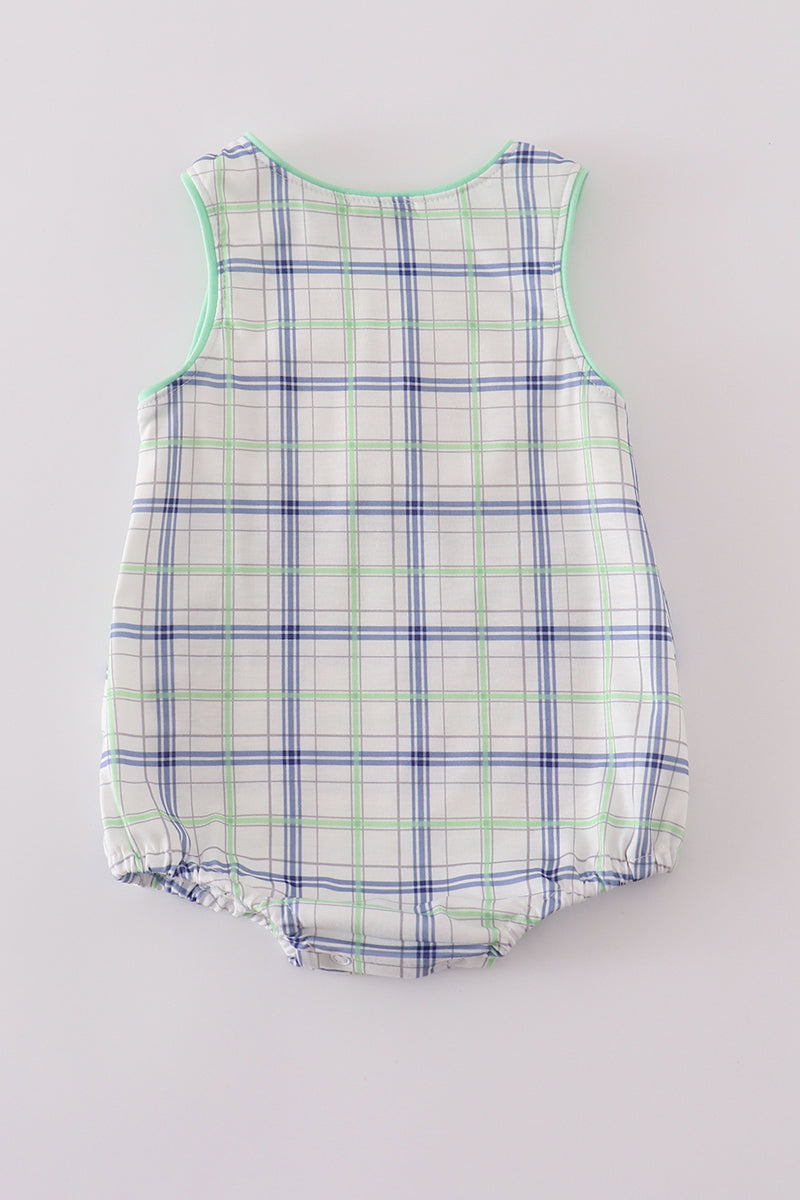 Green seersucker sailboat embroidery smocked bubble