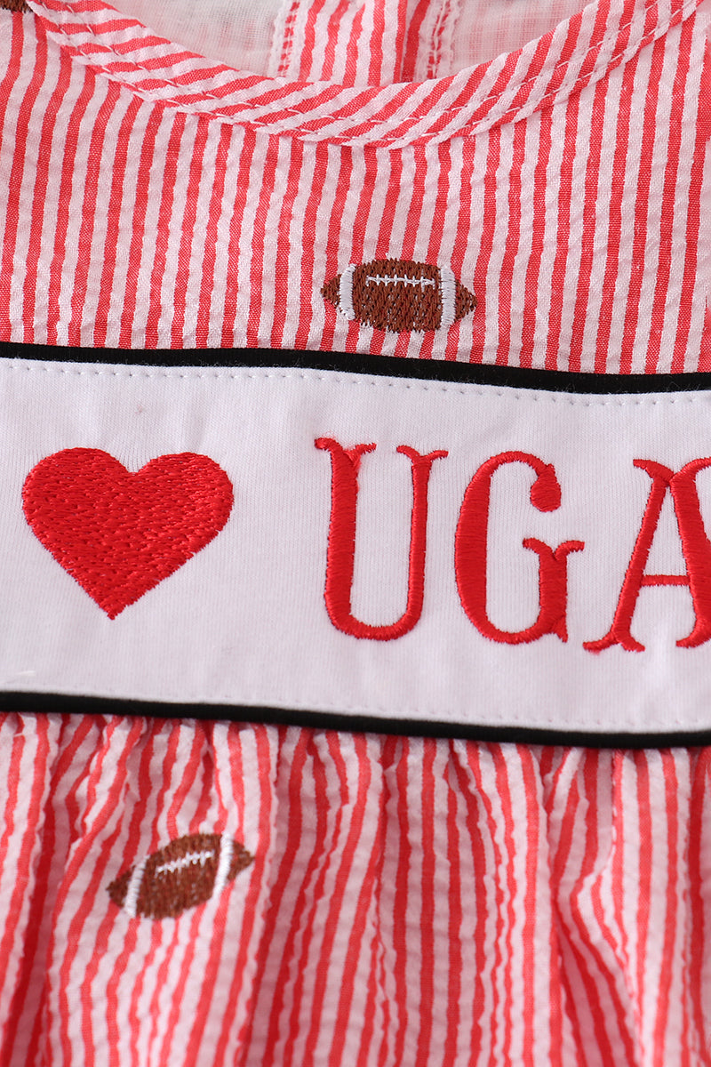 Red stripe I love UGA embroidery seersucker football set