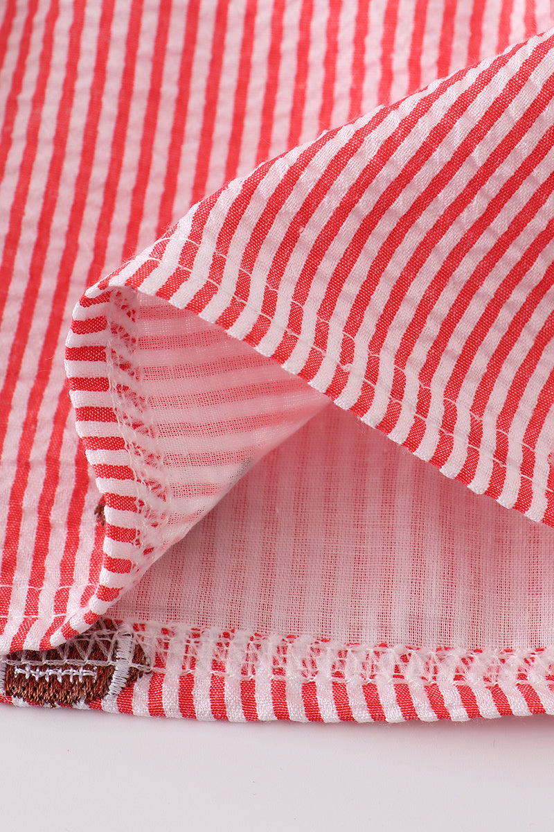 Red stripe I love UGA embroidery seersucker football set