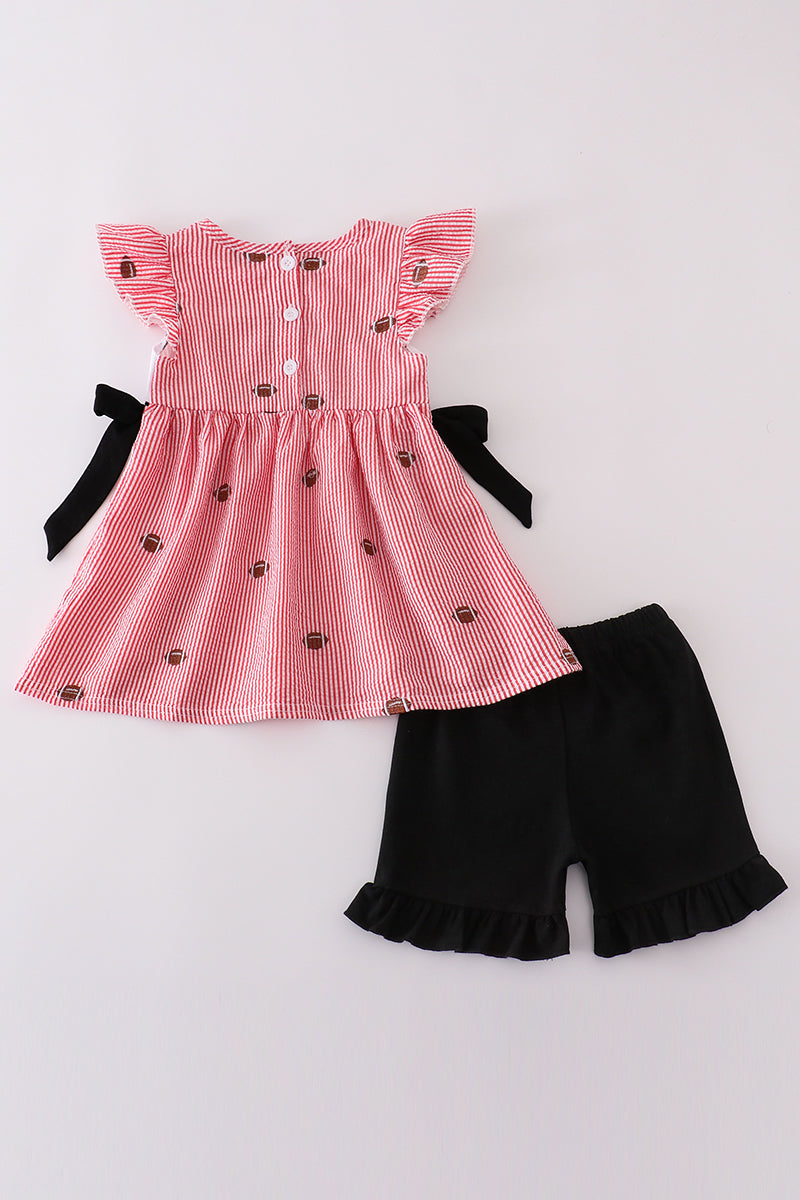 Red stripe I love UGA embroidery seersucker football set