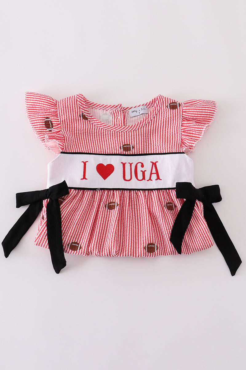 Red stripe I love UGA embroidery seersucker football set