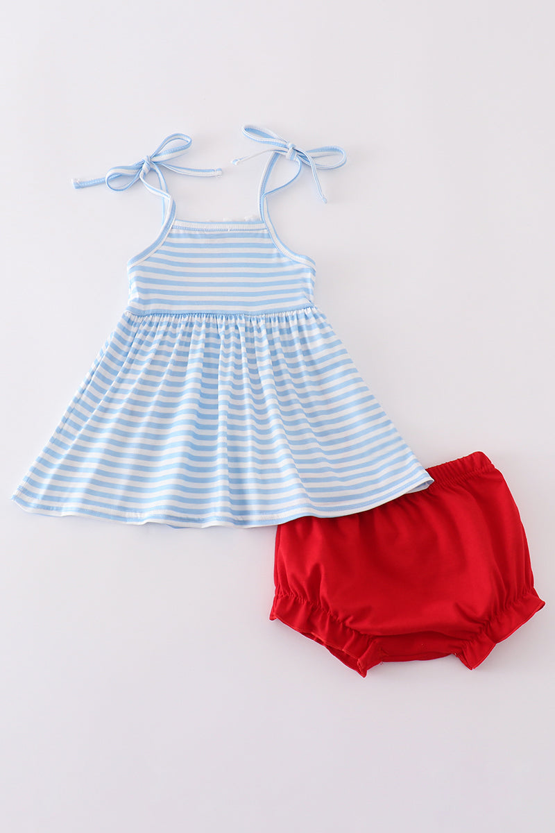 Blue&red character applique bloomer set