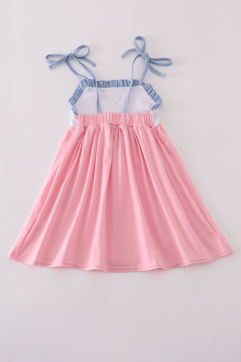 Pink castle applique ruffle dress