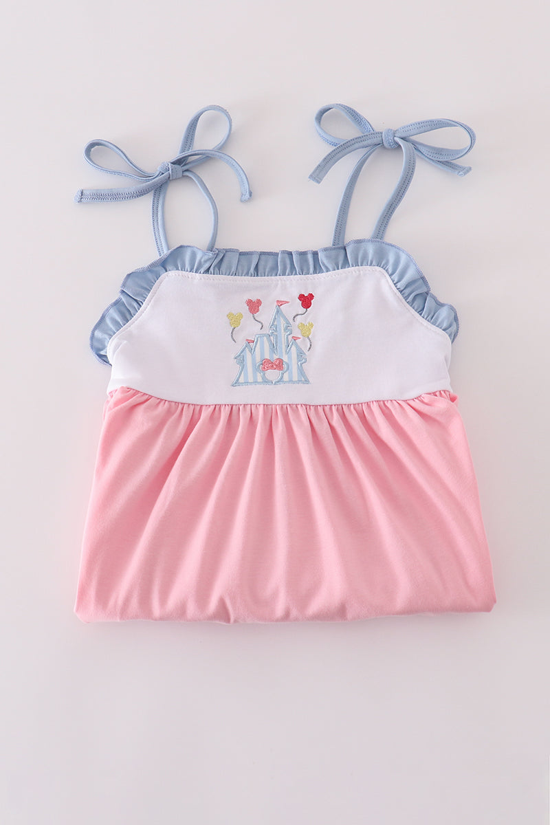 Pink castle applique ruffle dress