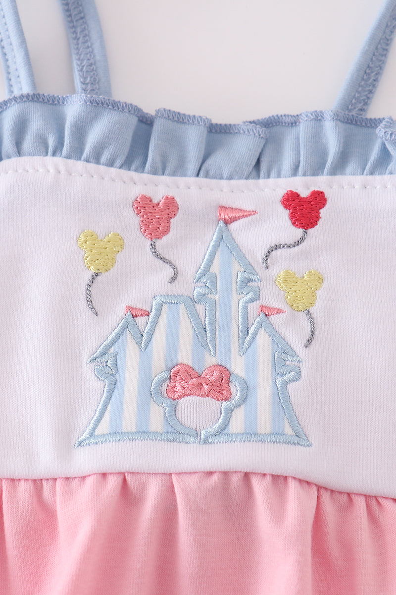 Pink castle applique ruffle dress
