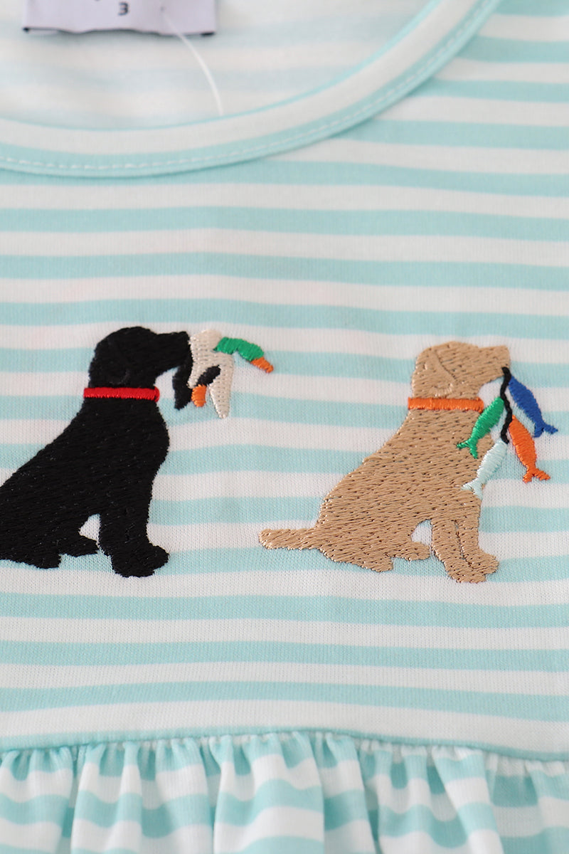 Green stripe puppy hunting embroidery bubble