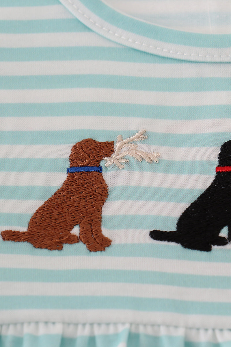 Green stripe puppy hunting embroidery bubble