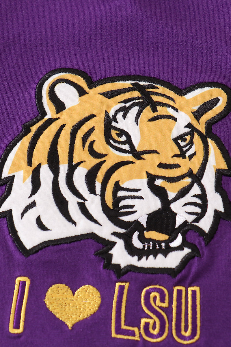 Purple gold I love LSU applique bubble