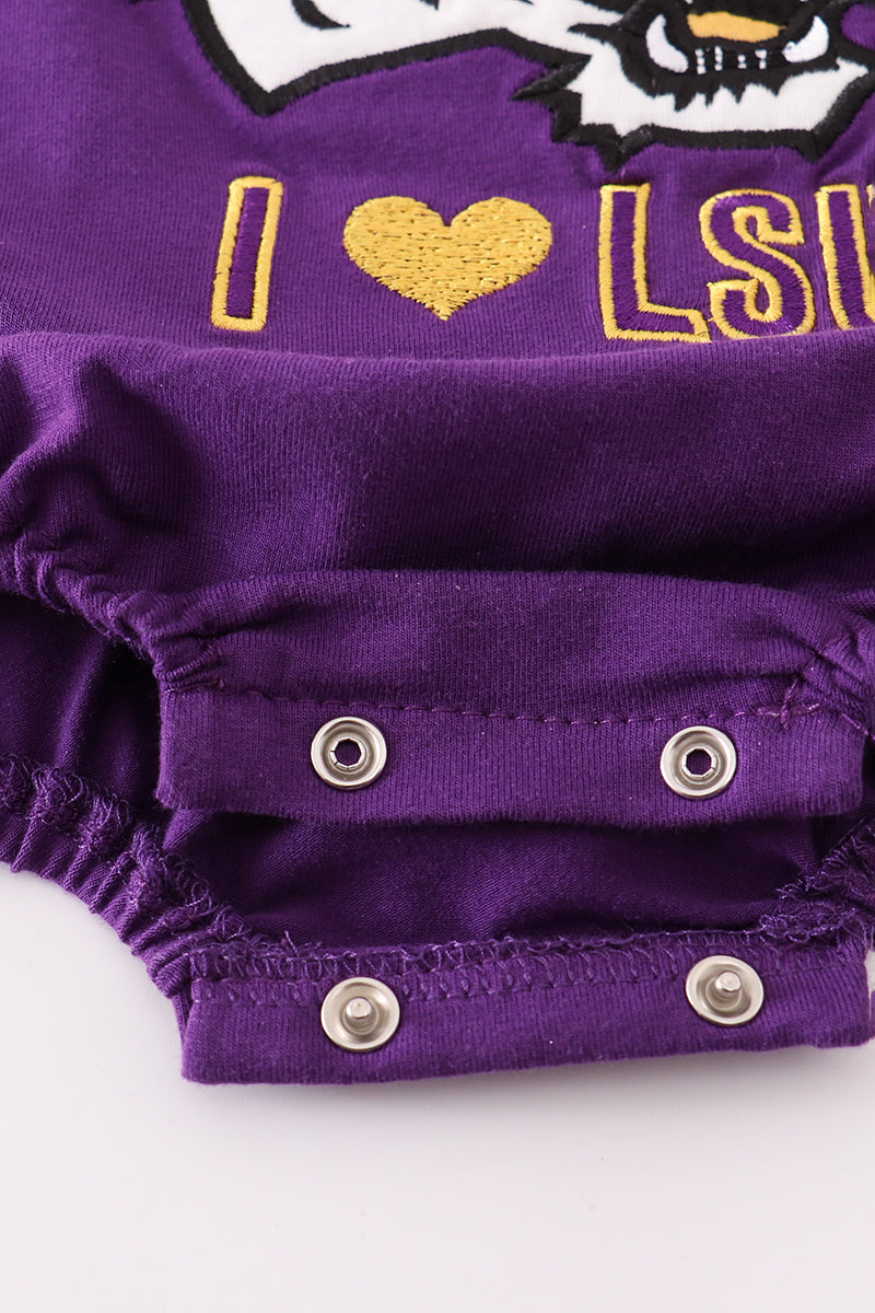 Purple gold I love LSU applique bubble