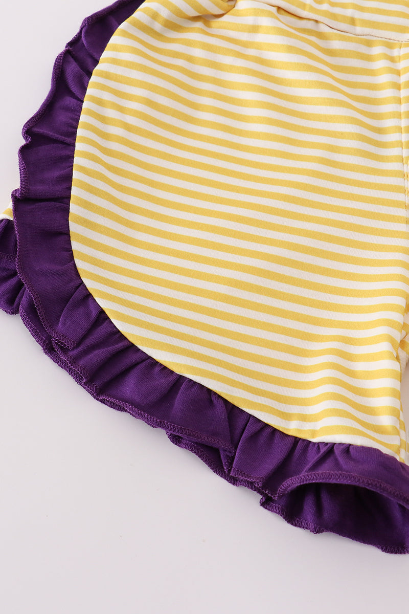 Purple gold I love LSU applique ruffle shorts set