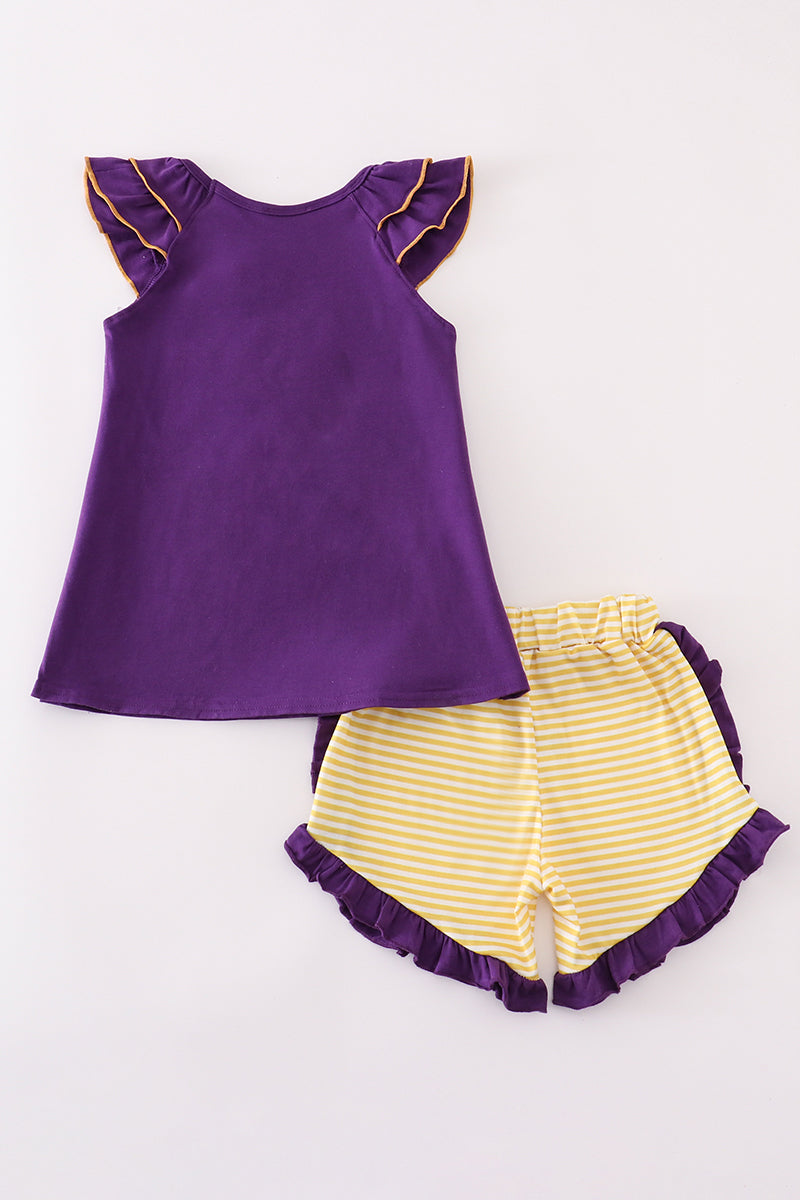 Purple gold I love LSU applique ruffle shorts set