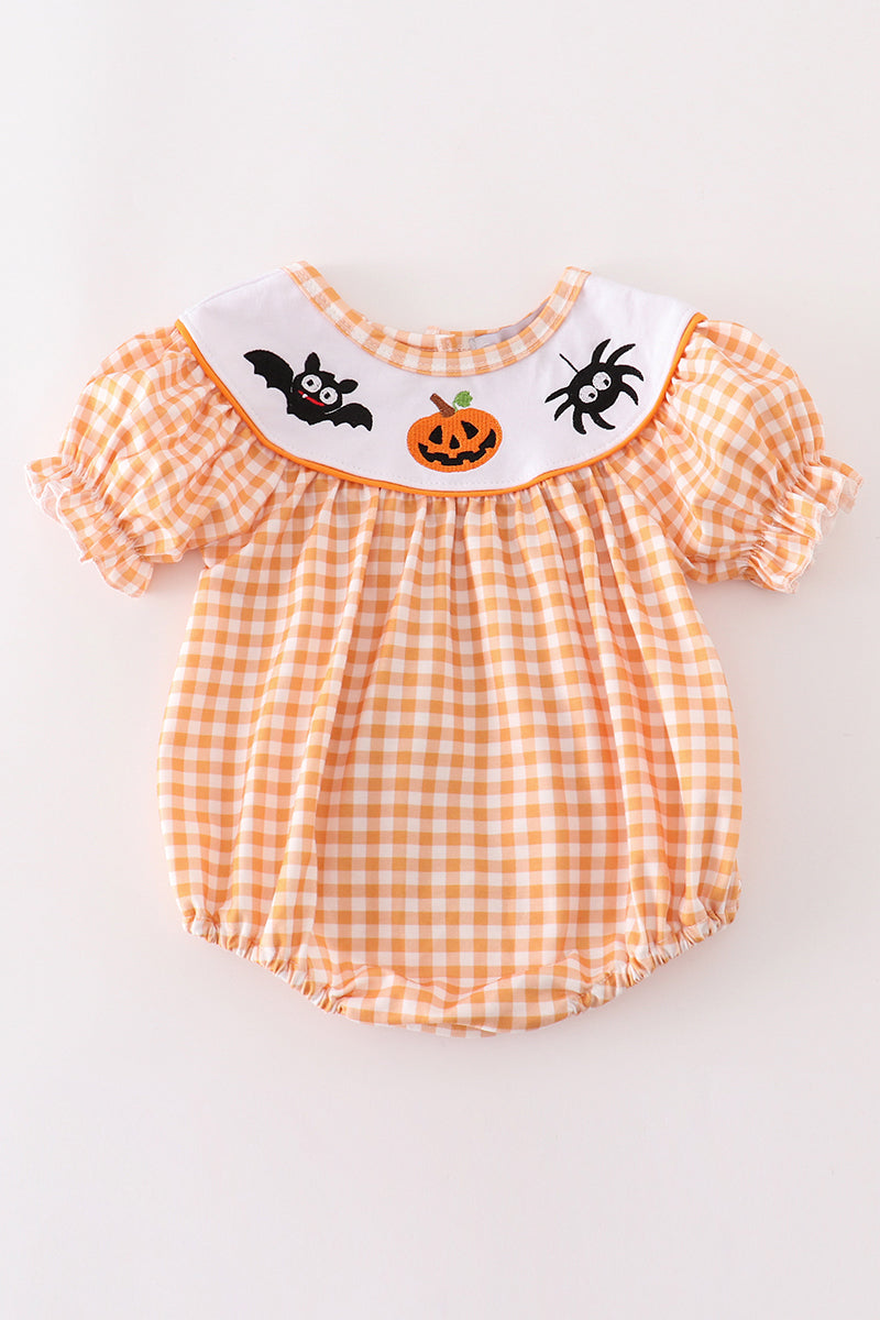 Orange halloween embroidery plaid girl bubble