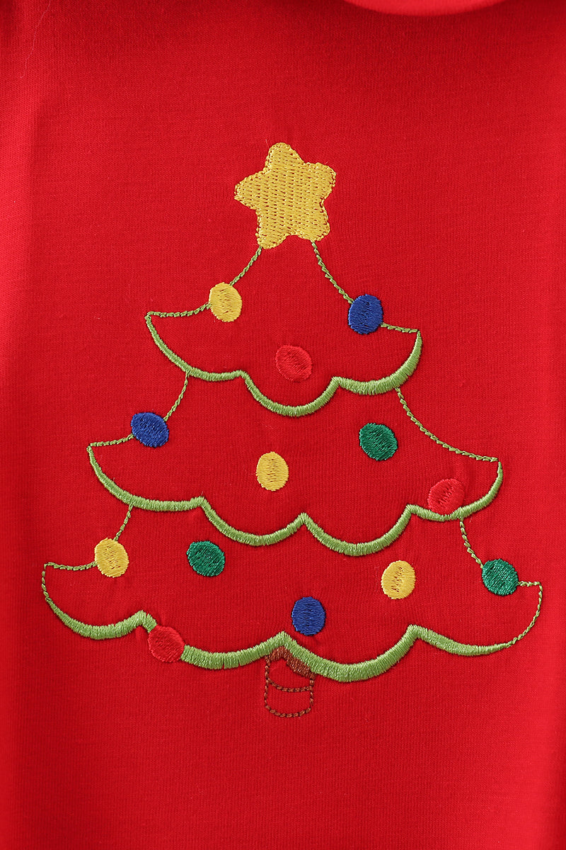 Red tree embroidery plaid bubble set