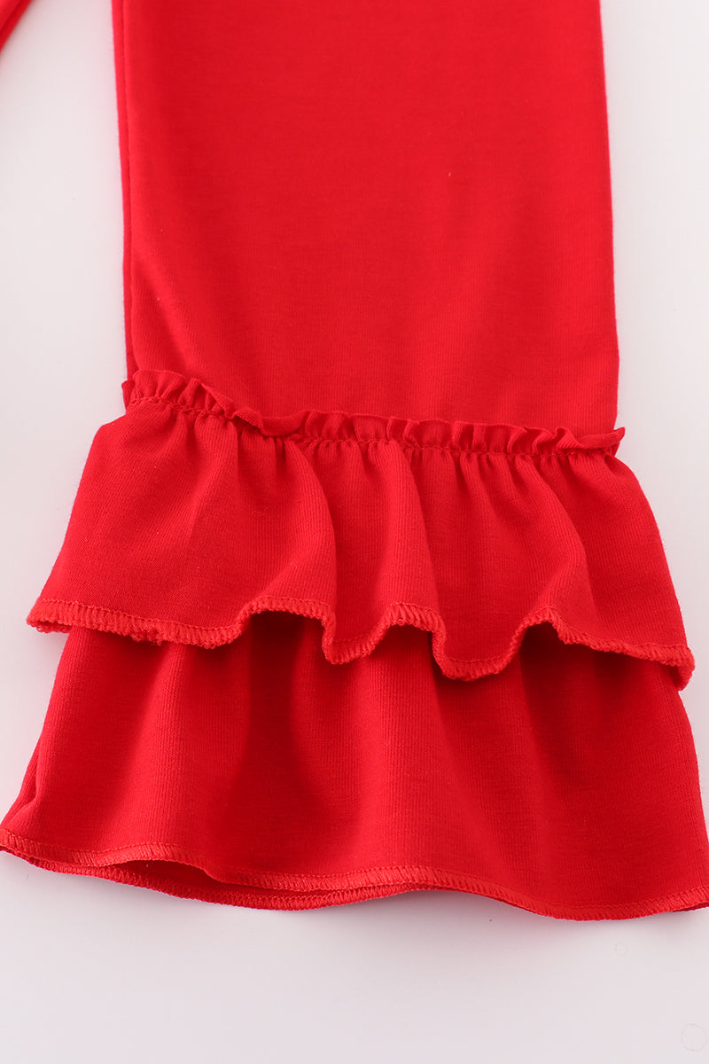 Blue stripe christmas santa embroidery girl set