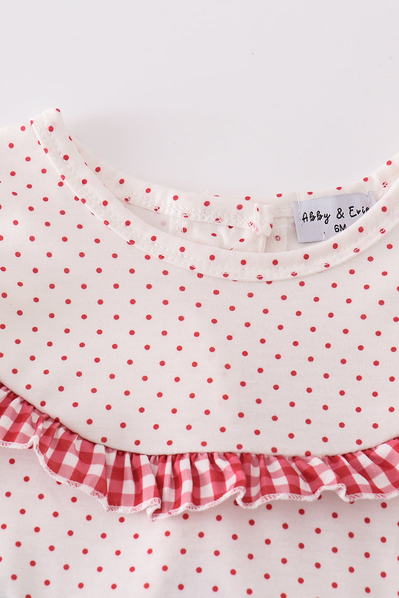 Red dot strawberry applique girl bloomer set
