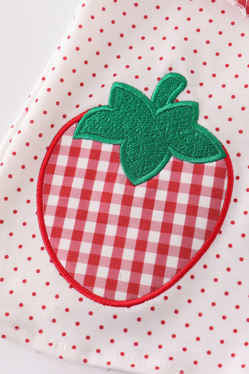 Red dot strawberry applique girl bloomer set