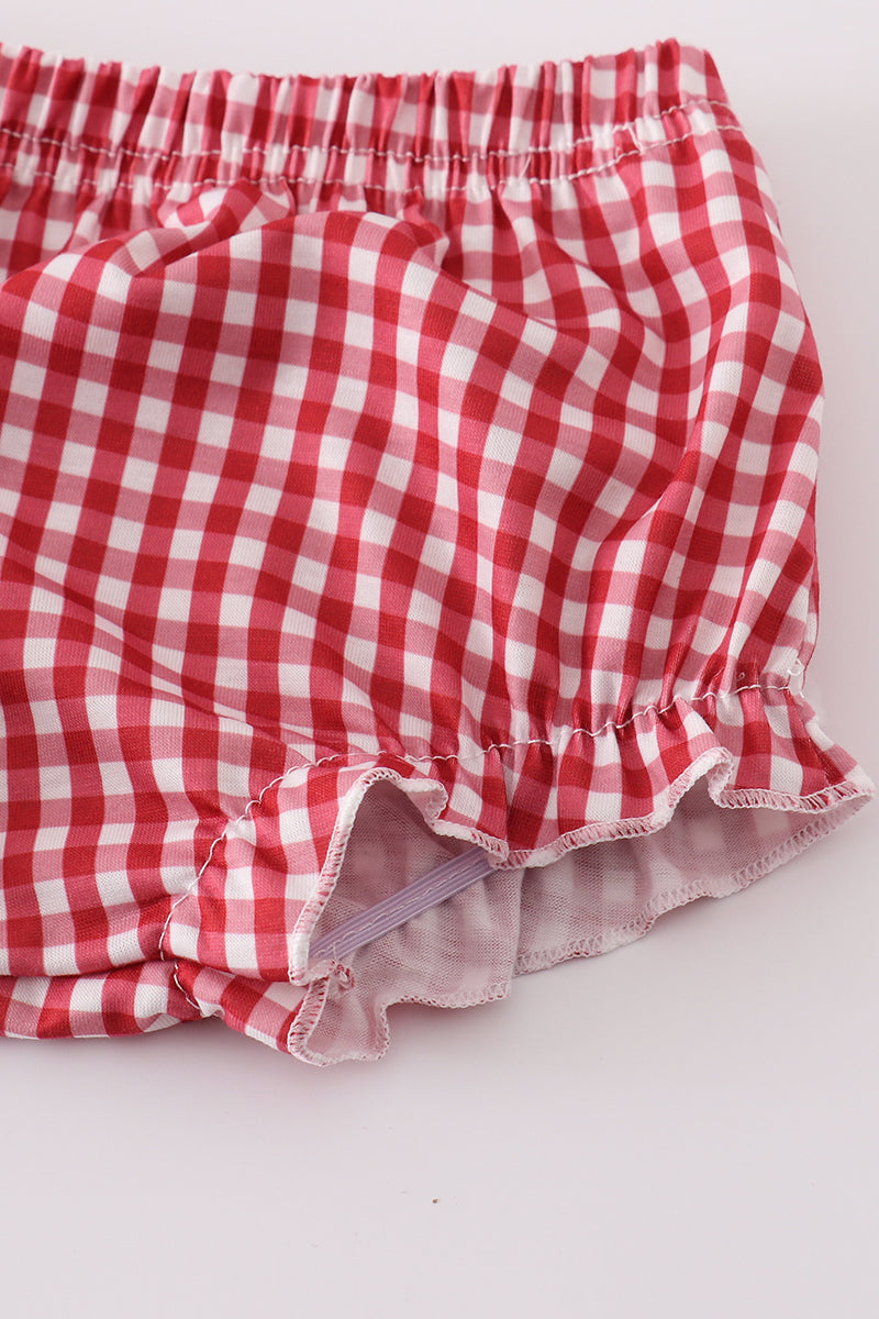 Red dot strawberry applique girl bloomer set