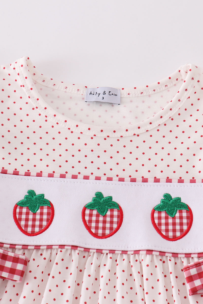 Red dot strawberry embroidery girl set