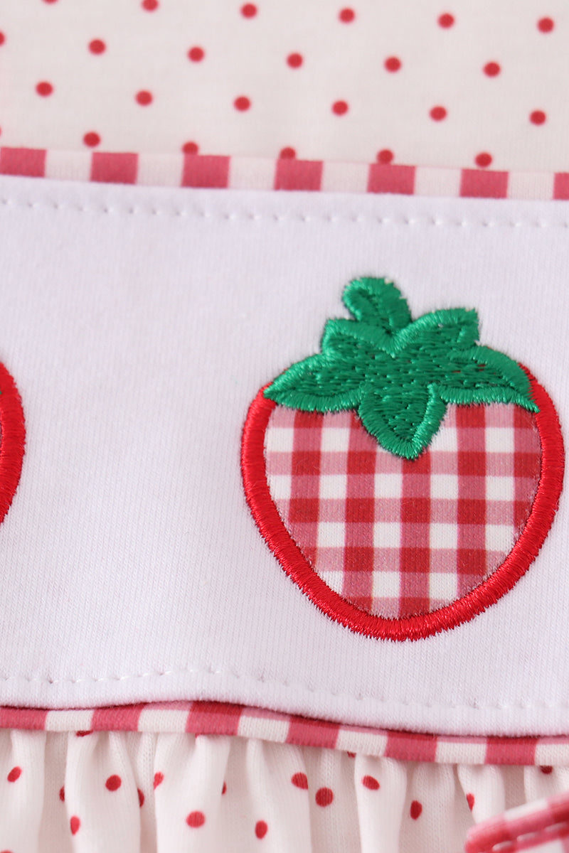 Red dot strawberry embroidery girl set
