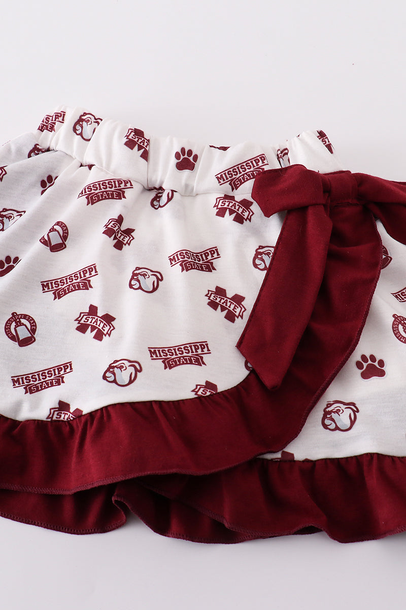 Maroon mississippi embroidery girl skort set