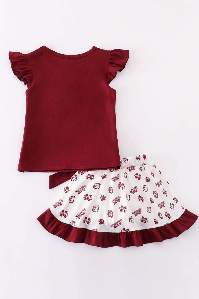 Maroon mississippi embroidery girl skort set