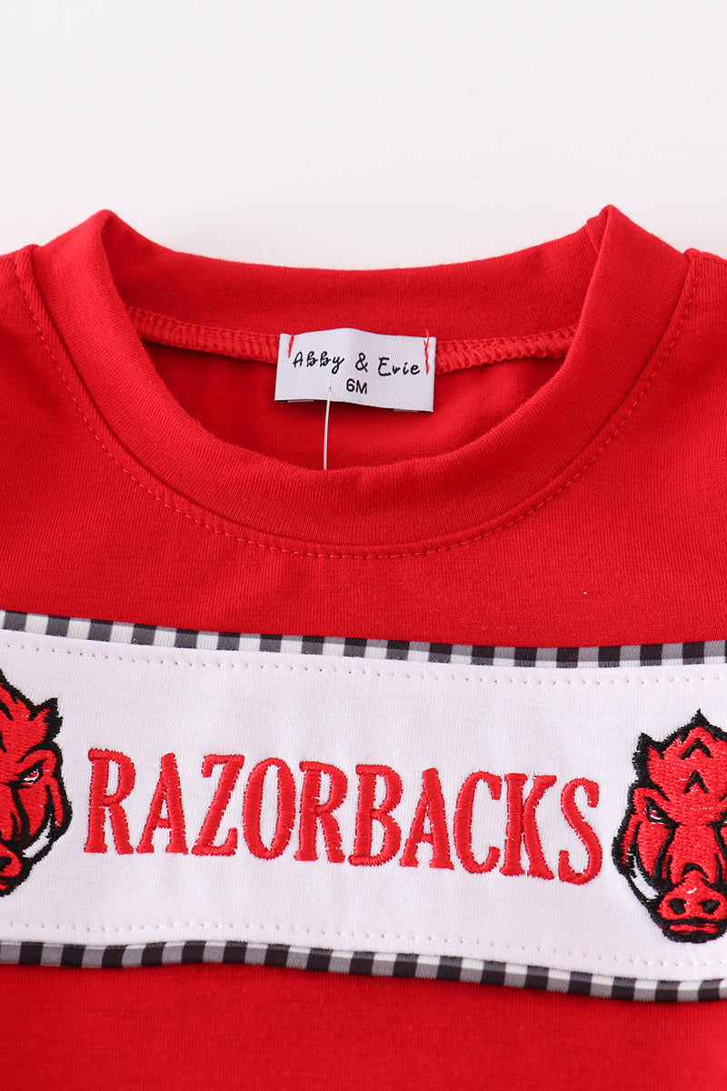 Red razorbacks embroidery boy bubble