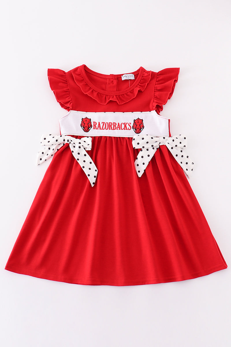 Red razorbacks embroidery girl dress