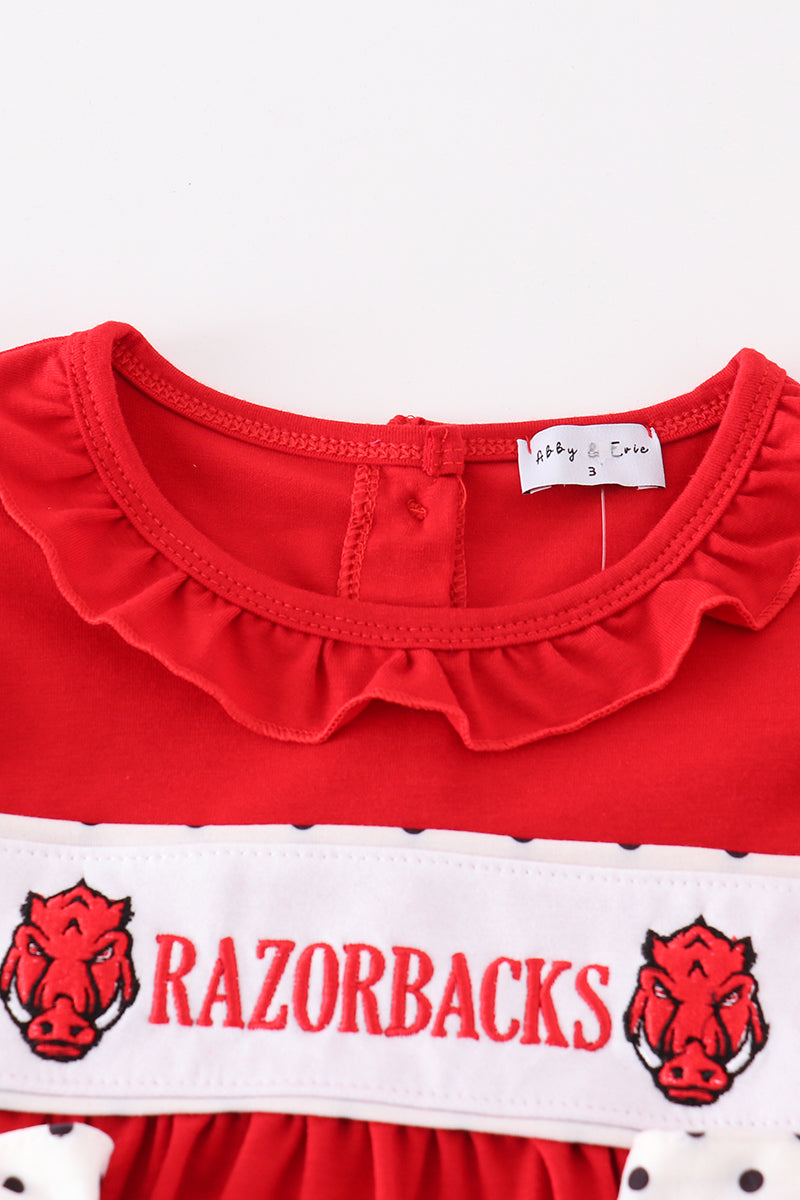 Red razorbacks embroidery girl dress