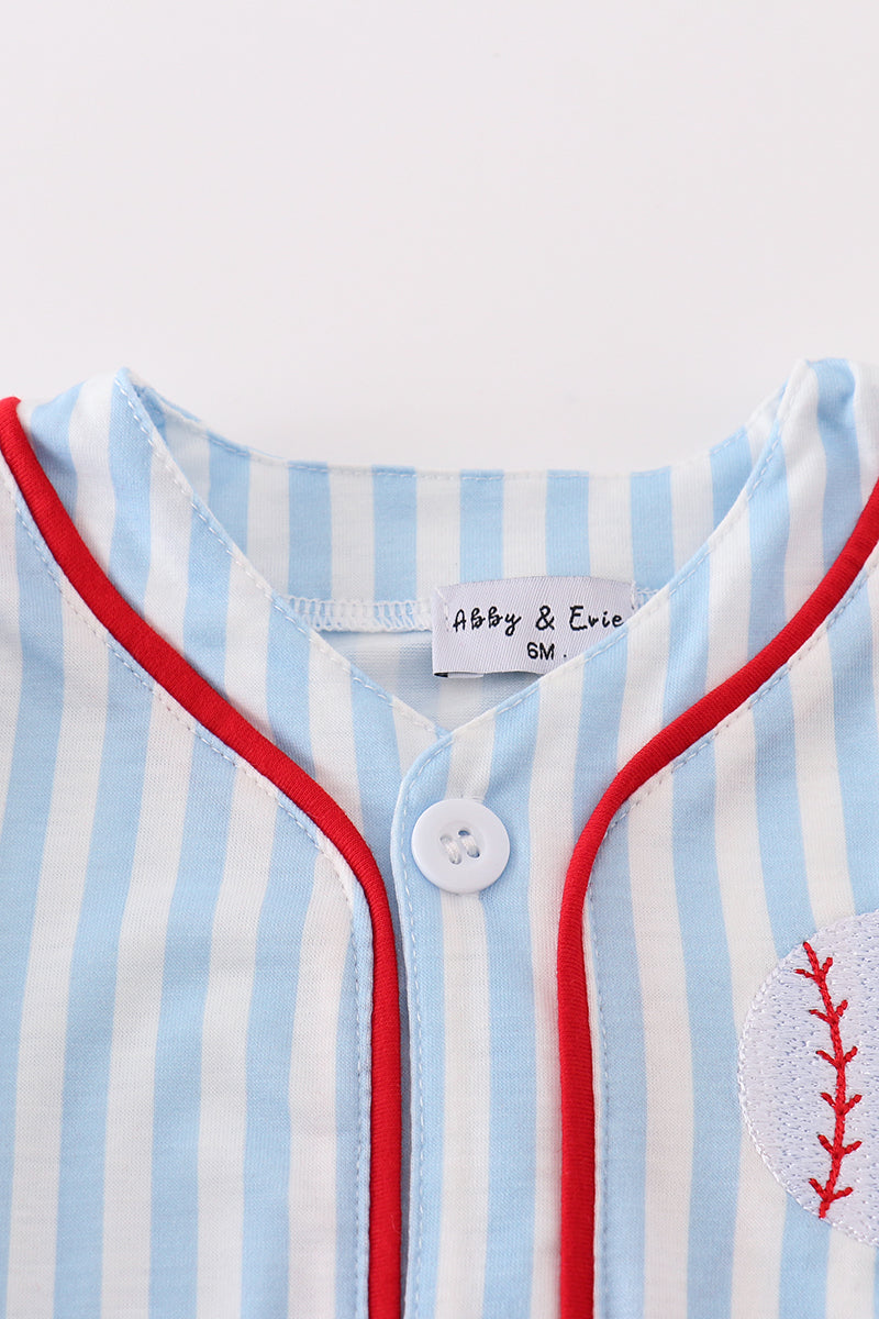 Blue Stripe Baseball Embroidery Boy Bubble