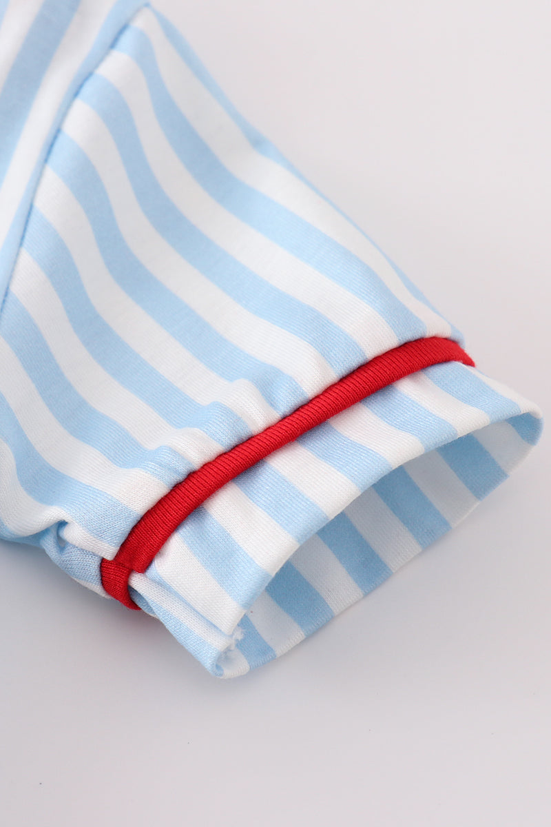 Blue Stripe Baseball Embroidery Boy Bubble
