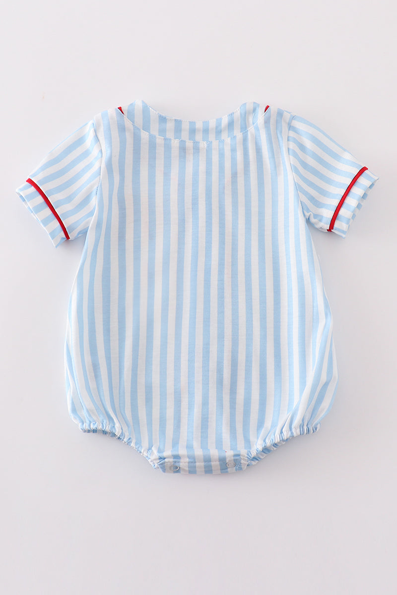 Blue Stripe Baseball Embroidery Boy Bubble