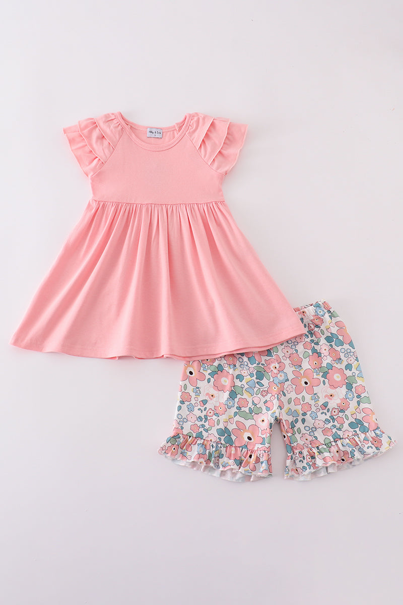 Pink summer floral print set