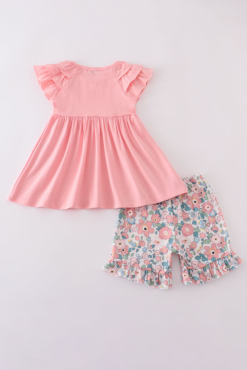 Pink summer floral print set