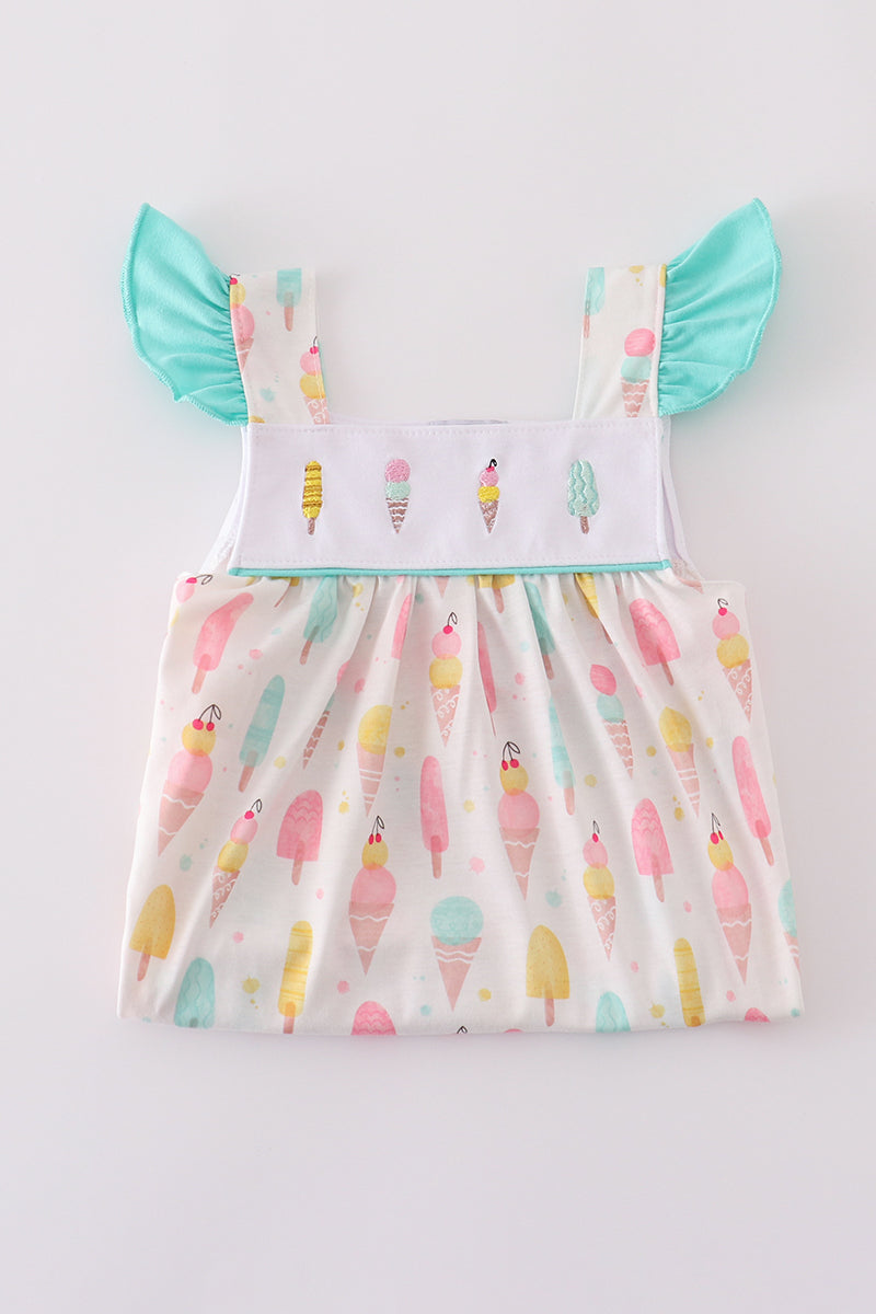 Mint ice cream embroidery dress