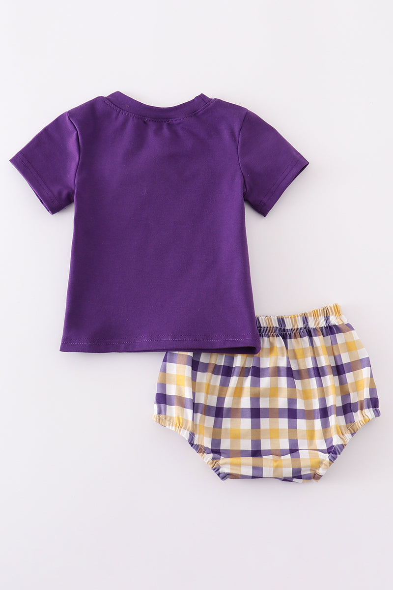 Purple gold LSU applique bloomer set