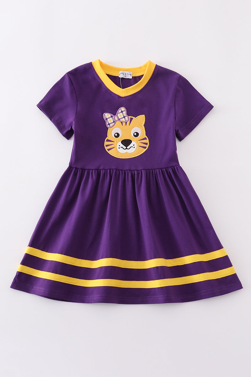 Purple gold LSU applique dress