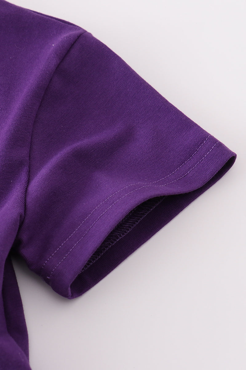 Purple gold LSU applique dress