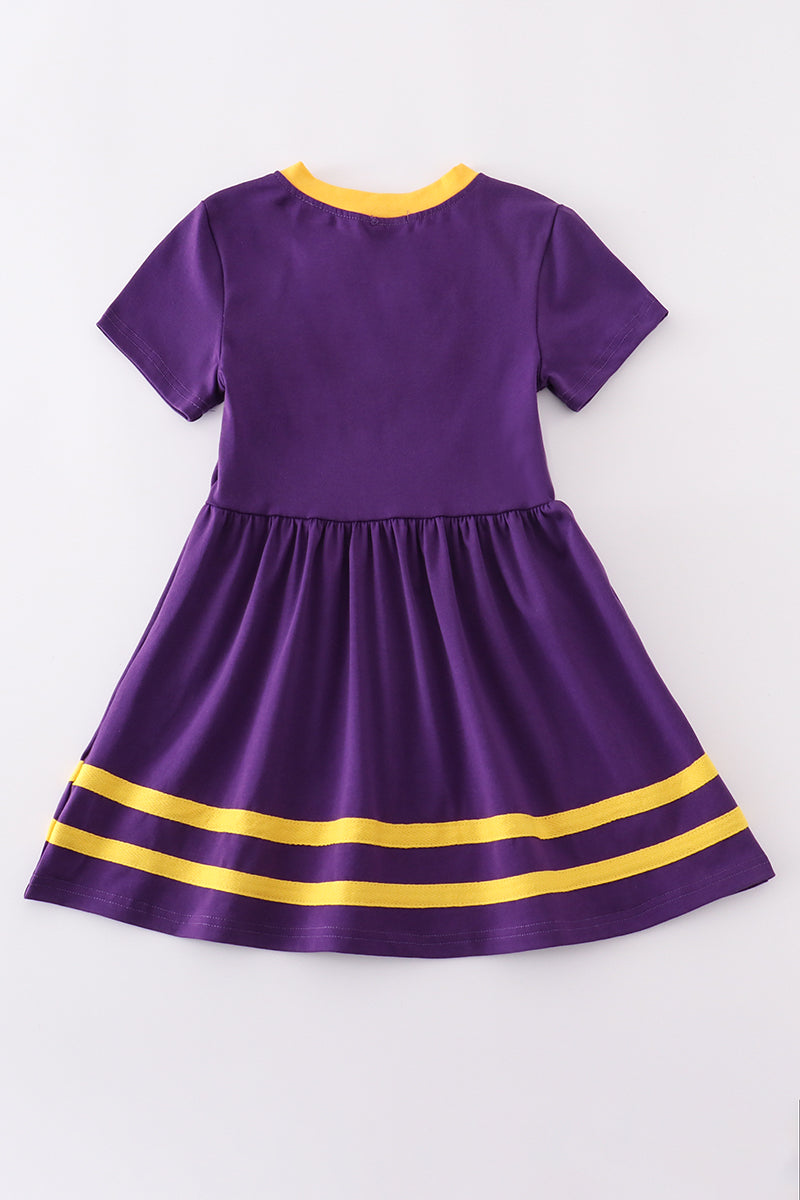 Purple gold LSU applique dress